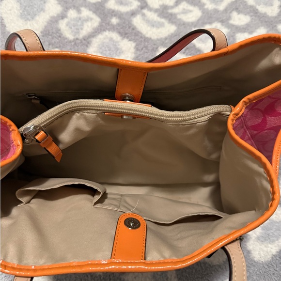 Coach Signature Stripe Pink & Orange Monogram Carryall Canvas & Leather - Picture 4 of 5